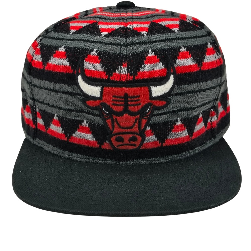 Mitchell & Ness Chicago Bulls Snapback Hat Knit‎ Geometric Tribal Red Black NBA
